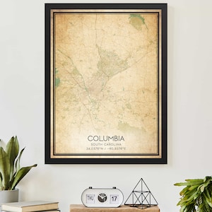 Vintage Karte von Columbia South Carolina Karte Druck Poster Kundenspezifische Karte Kunst