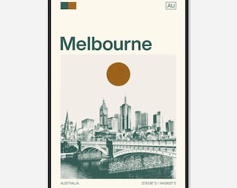Melbourne Australia Minimalist Monochrome Travel Photo Poster