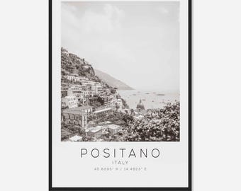 Positano Italy Travel Photo Poster BW, Positano Travel Print, Minimalist Travel Poster Print DS2