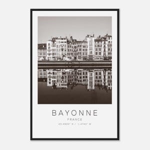 Bayonne France Travel Photo Poster BW, Bayonne Travel Print, Minimalist Travel Poster Print