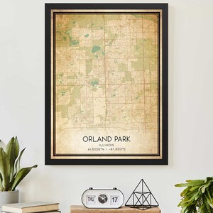 Vintage Orland Park Illinois Map Print Poster Custom Map Art