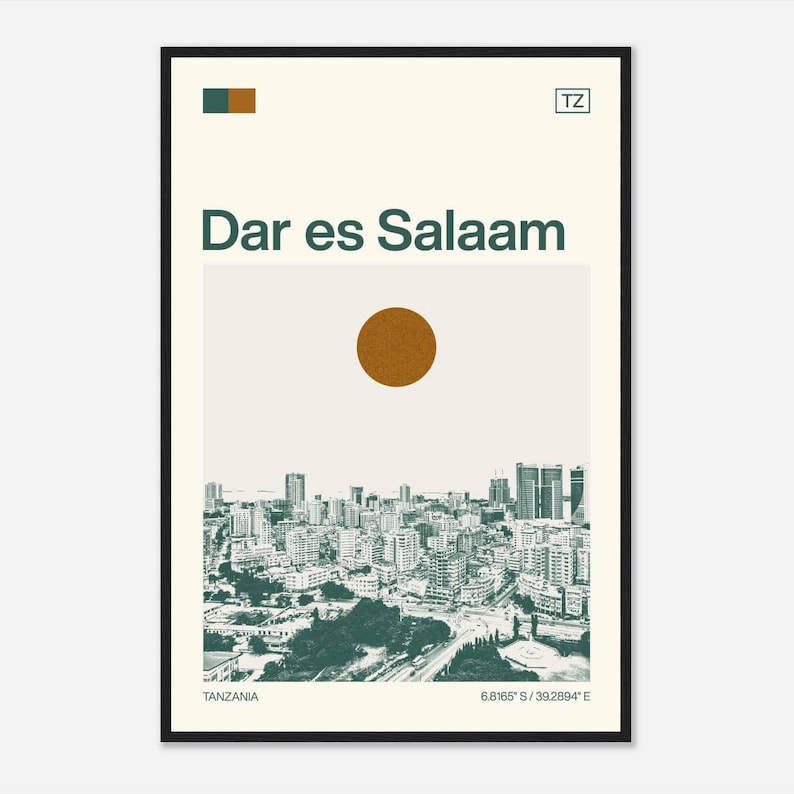 Dar Es Salaam Tanzania Minimalist Monochrome Travel Photo Poster