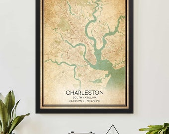 Vintage Charleston South Carolina Map Print Poster Custom Map Art