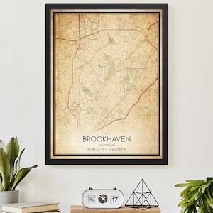 Vintage Brookhaven Georgia Map Print Poster Custom Map Art