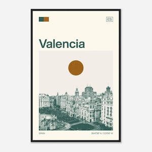 Poster photo de voyage monochrome minimaliste Valence Espagne
