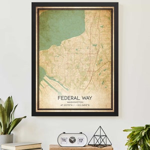Vintage Federal Way Washington kaart print poster aangepaste kaartkunst