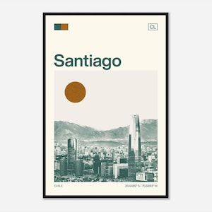 Póster fotográfico de viaje monocromático minimalista de Santiago de Chile