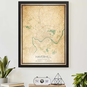Vintage Haverhill Massachusetts Map Print Poster Custom Map Art