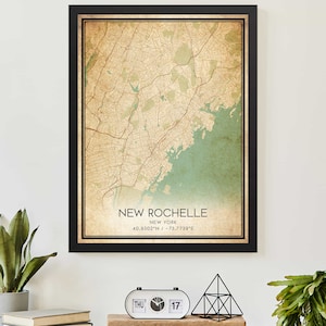 Vintage New Rochelle New York Map Print Poster Custom Map Art