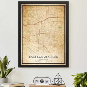 Vintage East Los Angeles California Map Print Poster Custom Map Art