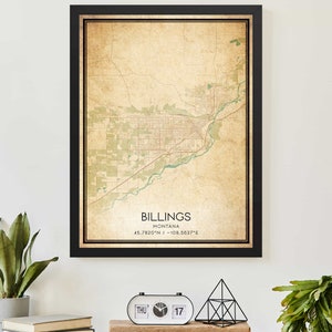 Vintage Billings Montana Map Print Poster Custom Map Art