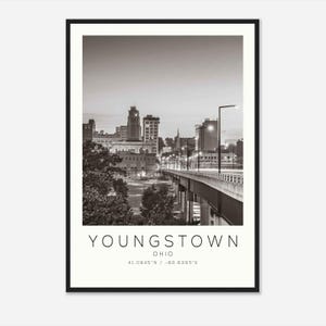 Póster fotográfico de viaje de Youngstown, Ohio, impresión de viaje de Youngstown, impresión de viaje minimalista DS2
