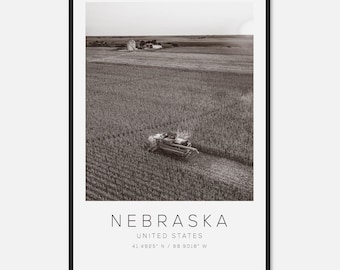 Nebraska United States Travel Photo Poster BW, Nebraska Travel Print, Minimalist Travel Poster Print