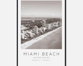 Miami Beach United States Travel Photo Poster BW, Miami Beach Travel Print, Minimalist Travel Poster Print