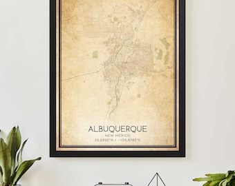 Vintage Albuquerque New Mexico Map Print Poster Custom Map Art