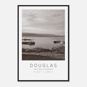Douglas United Kingdom Travel Photo Poster BW, Douglas Travel Print, Minimalist Travel Poster Print