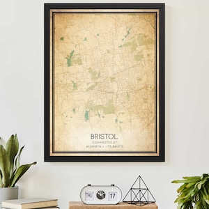 Vintage Bristol Connecticut Map Print Poster Custom Map Art