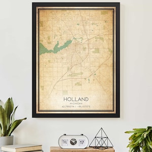 Vintage Holland Michigan Map Print Poster Custom Map Art