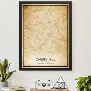 Vintage Cherry Hill New Jersey Karte Druck Poster Kundenspezifische Karte Kunst