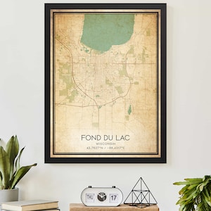 vintage Fond du Lac Wisconsin carte impression affiche personnalisée carte Art