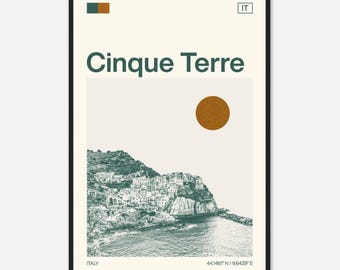 Cinque Terre Italy Minimalist Monochrome Travel Photo Poster