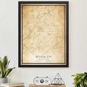 Vintage Bensalem Pennsylvania Map Print Poster Custom Map Art