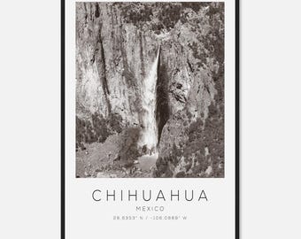 Póster fotográfico de viaje a Chihuahua, México, blanco y negro, impresión de viaje a Chihuahua, póster de viaje minimalista.