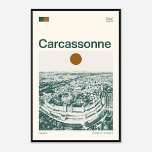 Póster fotográfico de viaje minimalista monocromático de Carcassonne, Francia