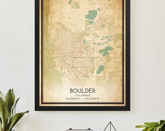 Vintage Boulder Colorado Map Print Poster Custom Map Art