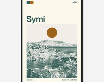Symi Greece Minimalist Monochrome Travel Photo Poster