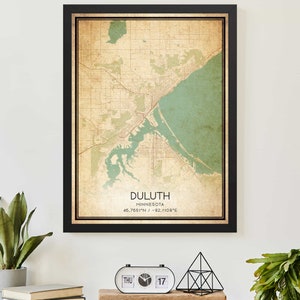 Vintage Duluth Minnesota Map Print Poster Custom Map Art