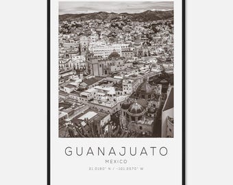 Guanajuato Mexico Travel Photo Poster BW, Guanajuato Travel Print, Minimalist Travel Poster Print