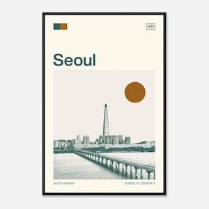 Minimalistische zwart-wit reisfotoposter Seoul, Zuid-Korea