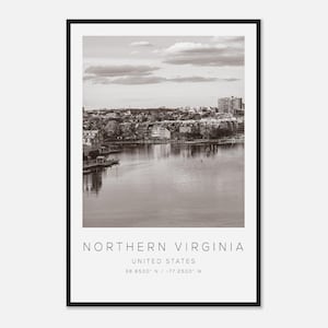Affiche photo de voyage en Virginie du Nord, États-Unis, noir et blanc, impression de voyage en Virginie du Nord, impression d&#39;affiche de voyage minimaliste