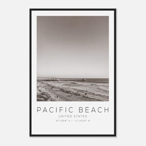 Pacific Beach United States Travel Photo Poster BW, Pacific Beach Travel Print, Minimalist Travel Poster Print