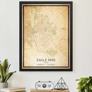 Vintage Eagle Pass Texas mapa impresión cartel mapa personalizado arte