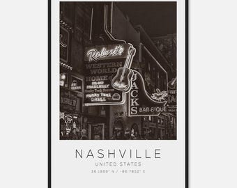 Nashville United States Travel Photo Poster BW, Nashville Travel Print, Minimalist Travel Poster Print