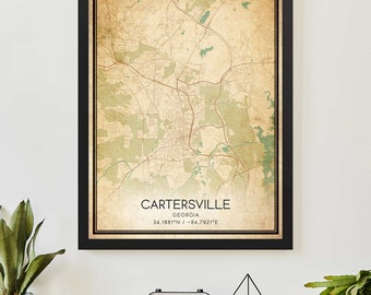 Vintage Cartersville Georgia Map Print Poster Custom Map Art