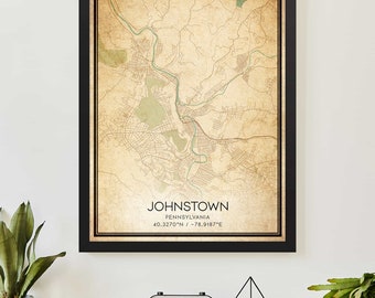 Vintage Johnstown Pennsylvania Map Print Poster Custom Map Art
