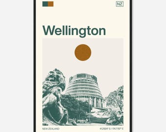 Wellington New Zealand Minimalist Monochrome Travel Photo Poster