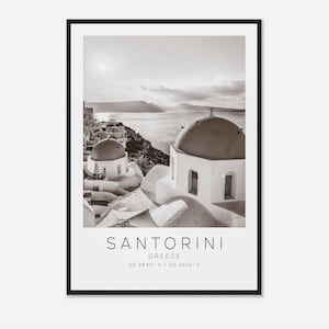Santorini Griekenland reisfotoposter zwart-wit, Santorini reisafdruk, minimalistische reisposterafdruk