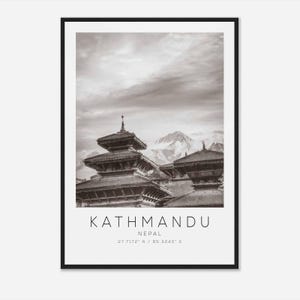 Kathmandu, Nepal reisfotoposter zwart-wit, Kathmandu reisafdruk, minimalistische reisposterafdruk