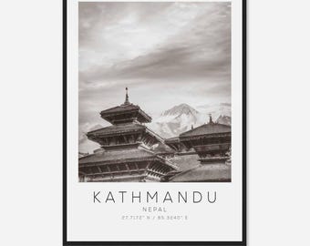 Kathmandu Nepal Travel Photo Poster BW, Kathmandu Travel Print, Minimalist Travel Poster Print