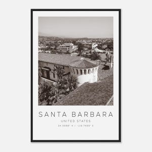 Santa Barbara United States Travel Photo Poster BW, Santa Barbara Travel Print, Minimalist Travel Poster Print