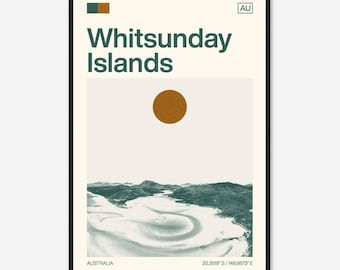 Whitsunday Islands Australia Minimalist Monochrome Travel Photo Poster
