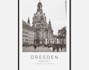Dresden Duitsland reisfotoposter BW, Dresden reisafdruk, minimalistische reisposterafdruk