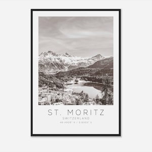 St. Moritz Schweiz Reisefotoposter BW, St. Moritz Travel Print, Minimalist Travel Poster Print
