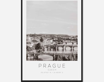 Praag Tsjechische reisfotoposter zwart-wit, Praag reisafdruk, minimalistische reisposterafdruk