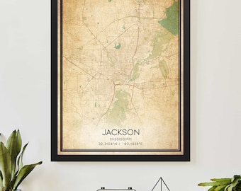 Vintage Jackson Mississippi Map Print Poster Custom Map Art