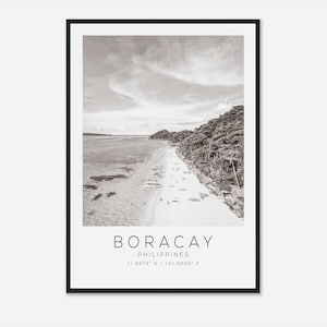 Poster fotografico di viaggio di Boracay, Filippine, in bianco e nero, stampa di viaggio di Boracay, stampa di poster di viaggio minimalista